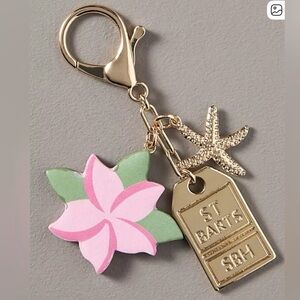 NWT Anthropologie Pink Flower St Barts Key Ring or Bag Charm 🌸